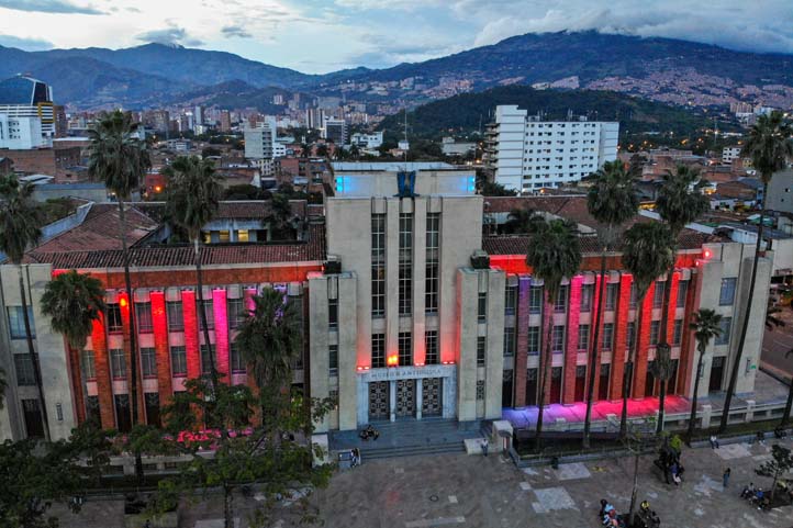 Drone photo of Antioquia Museum in Medellin Colombia