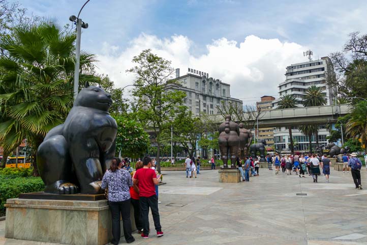 People at the Botero Square in Medellin Colombia